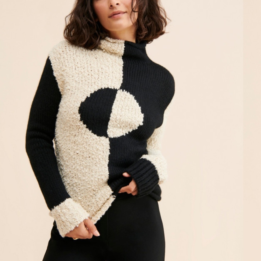 Rachel Antonoff Black and Cream Cowl Neck Sweater